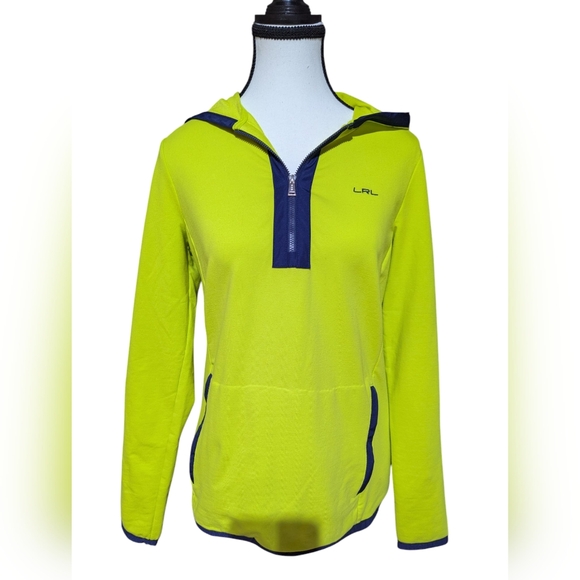 Lauren Ralph Lauren Tops - Lauren Ralph Lauren Lime Green Blue Trim Terry Quarter Zip Hoodie Size Small GUC